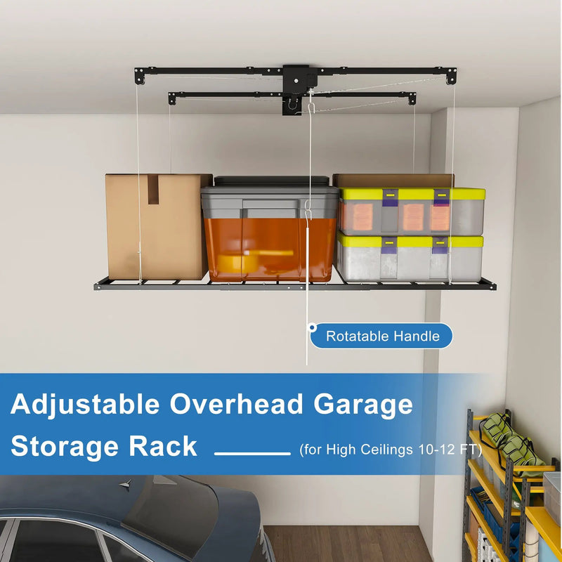 Black Overhead Garage Storage Rack 3x6 FT for High Ceilings by HouseOfZazla