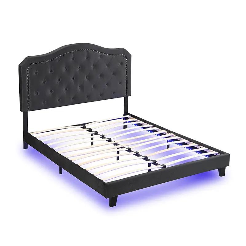 Queen Upholstered Bed Button Tufted with Curve Design by HouseOfZazla