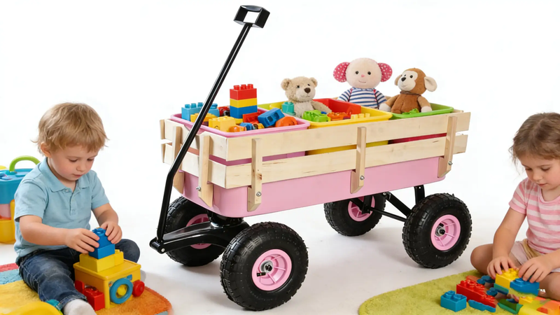 Outdoor All Terrain Garden Wagon with Wooden Railings and Pneumatic Tires by HouseOfZazla
