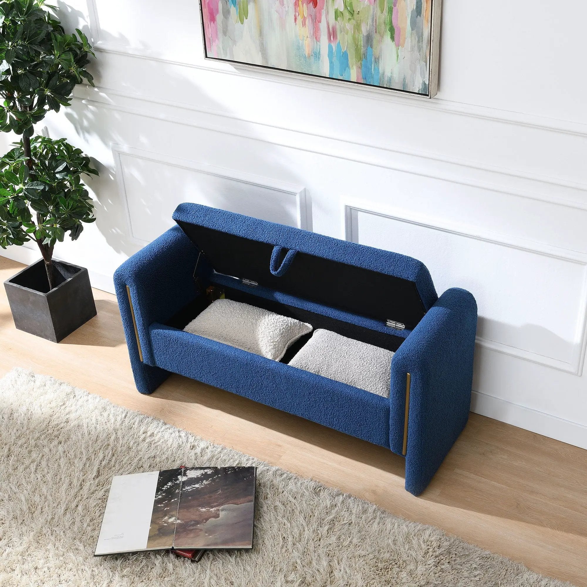 Modern Teddy Upholstered Large Bed End Bench With Arms And Storage by Unique Piece Furniture