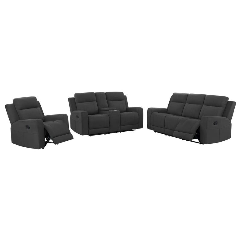 Brentwood 3-piece Upholstered Reclining Sofa Set Charcoal by Unique Piece Furniture