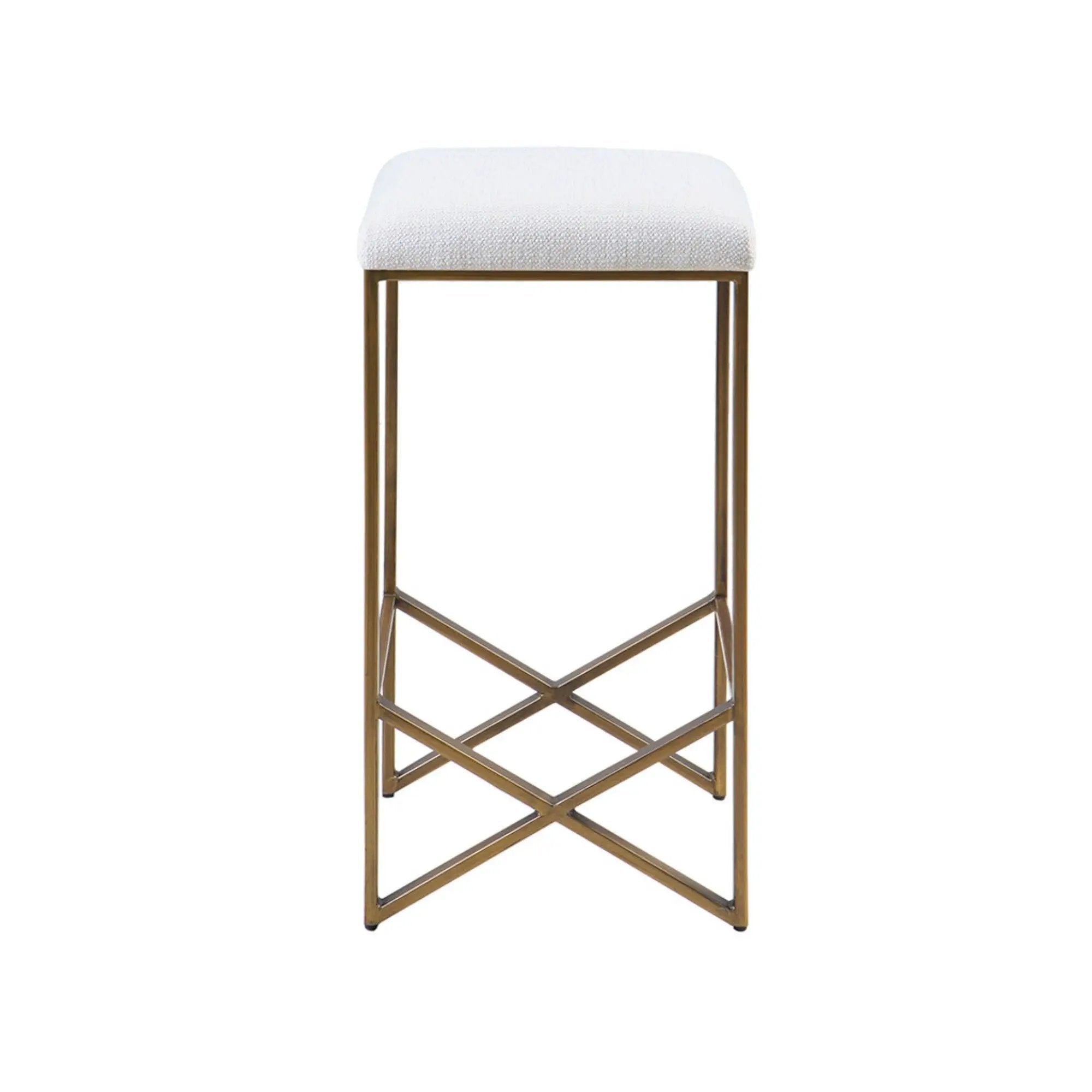 Backless Upholstered Counter Stool With Padded Seat - Ivory / Bronze by Unique Piece Furniture