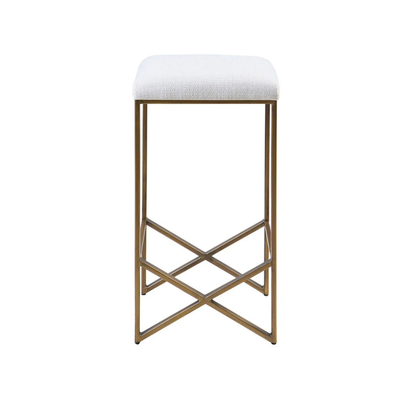 Backless Upholstered Counter Stool With Padded Seat - Ivory / Bronze by Unique Piece Furniture