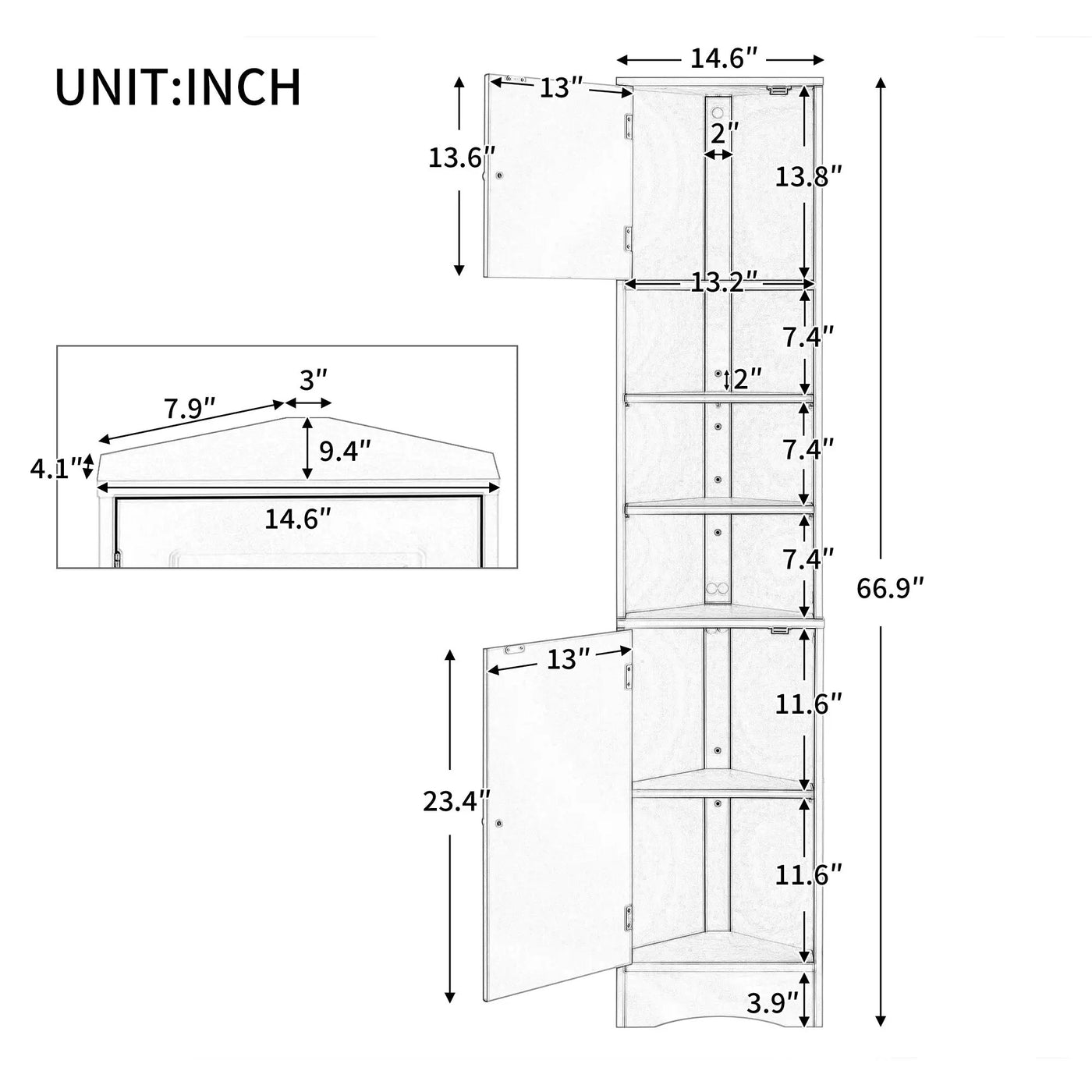 Multi-Functional Corner Cabinet Tall Bathroom Storage Cabinet with Two Doors and Adjustable Shelves, Open Shelf by HouseOfZazla