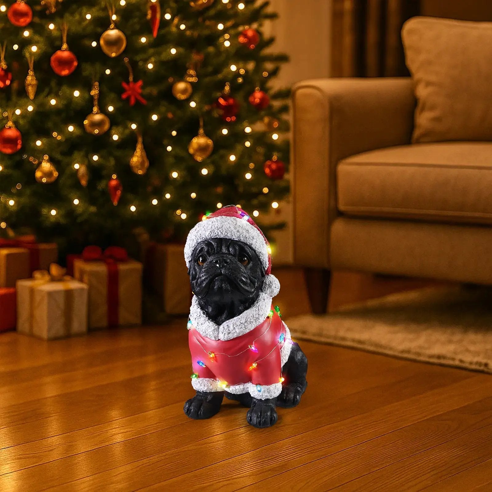 Christmas Pug Statue - Holiday Dog Figurine by HouseOfZazla