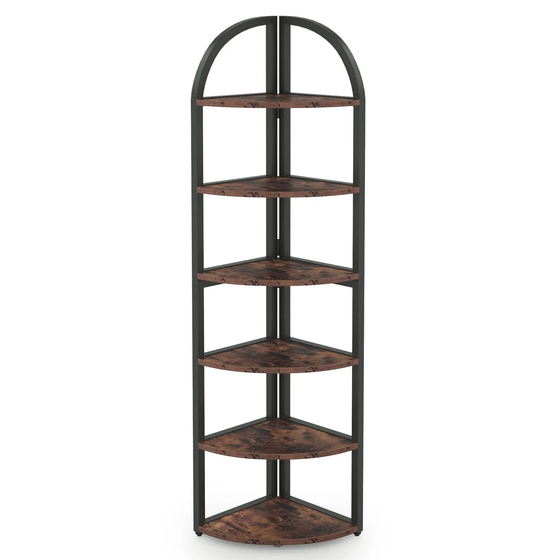 Tall 6 Tier Corner Shelf, Freestanding Bookshelf For Living Room - Rustic Brown by HouseOfZazla