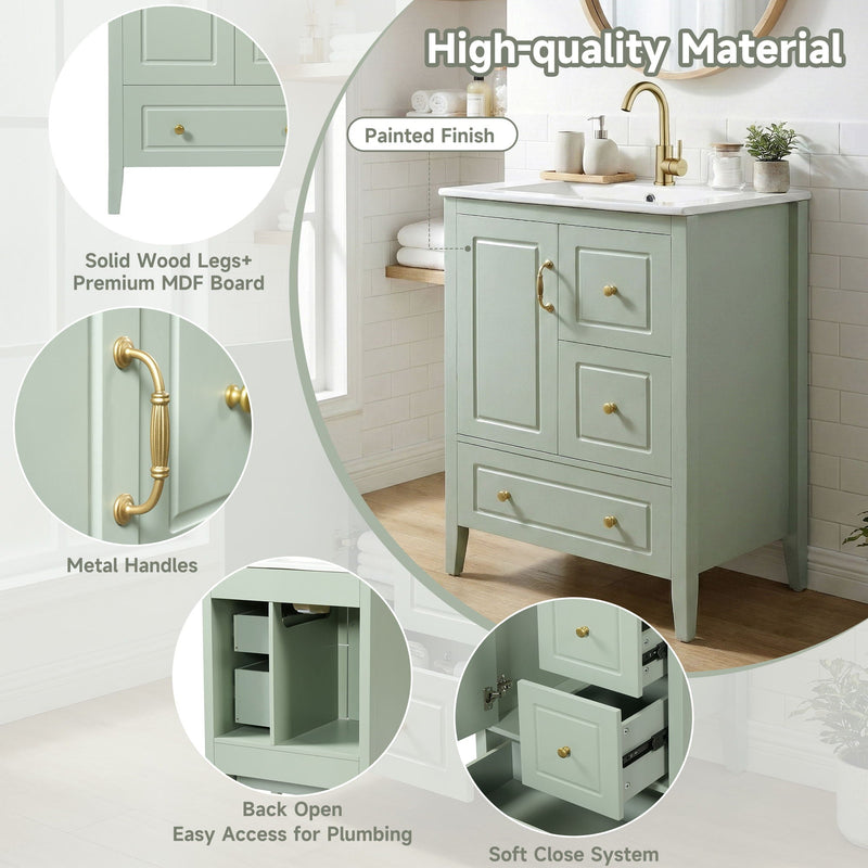 Retro Bathroom Vanity With Sink, Soft Closing Cabinet & Drawers by HouseOfZazla