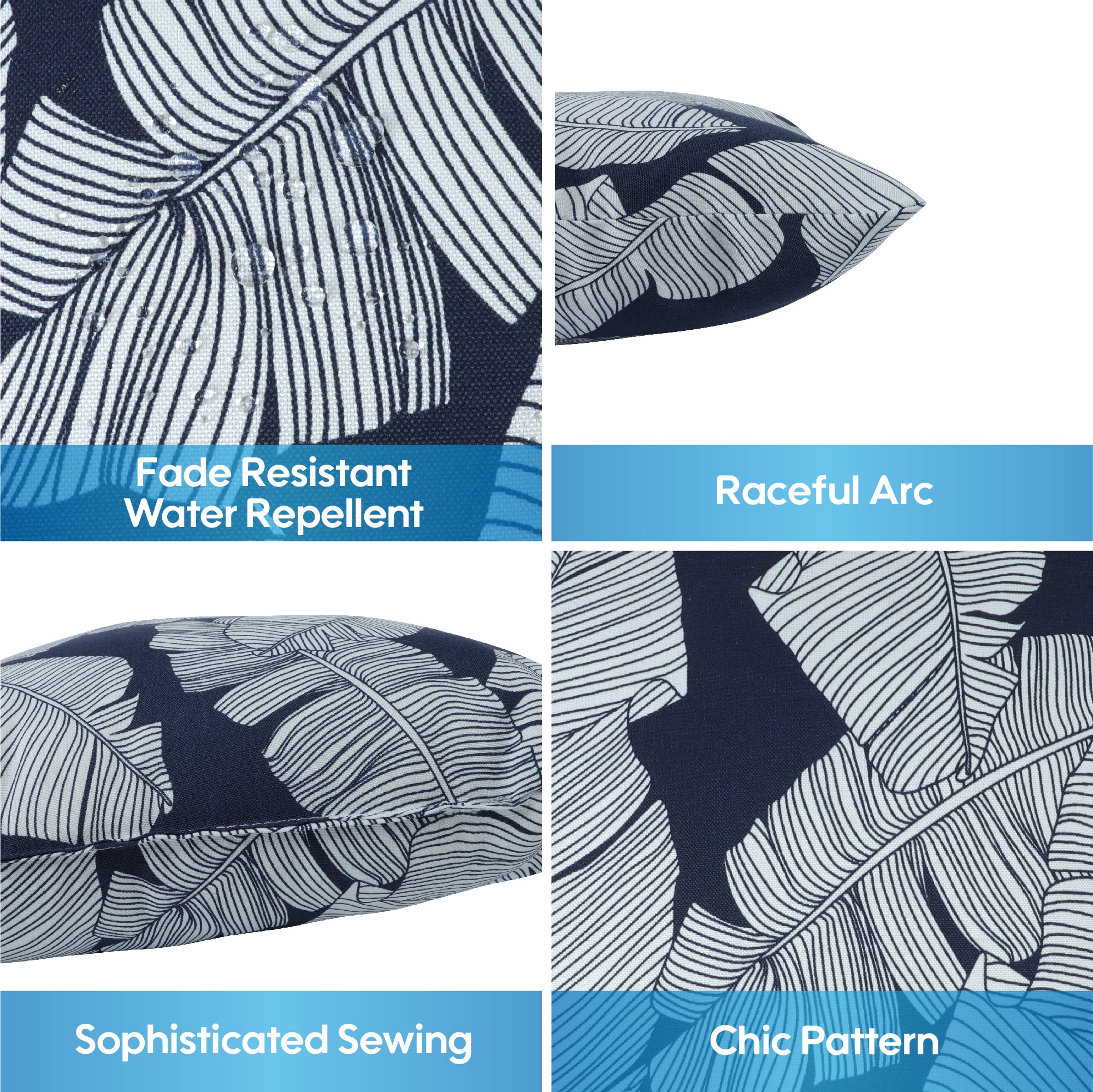 2 Pack Outdoor Throw Pillows, Waterproof & Fade-Resistant (18x18 Inch, Blue Leaf) by HouseOfZazla