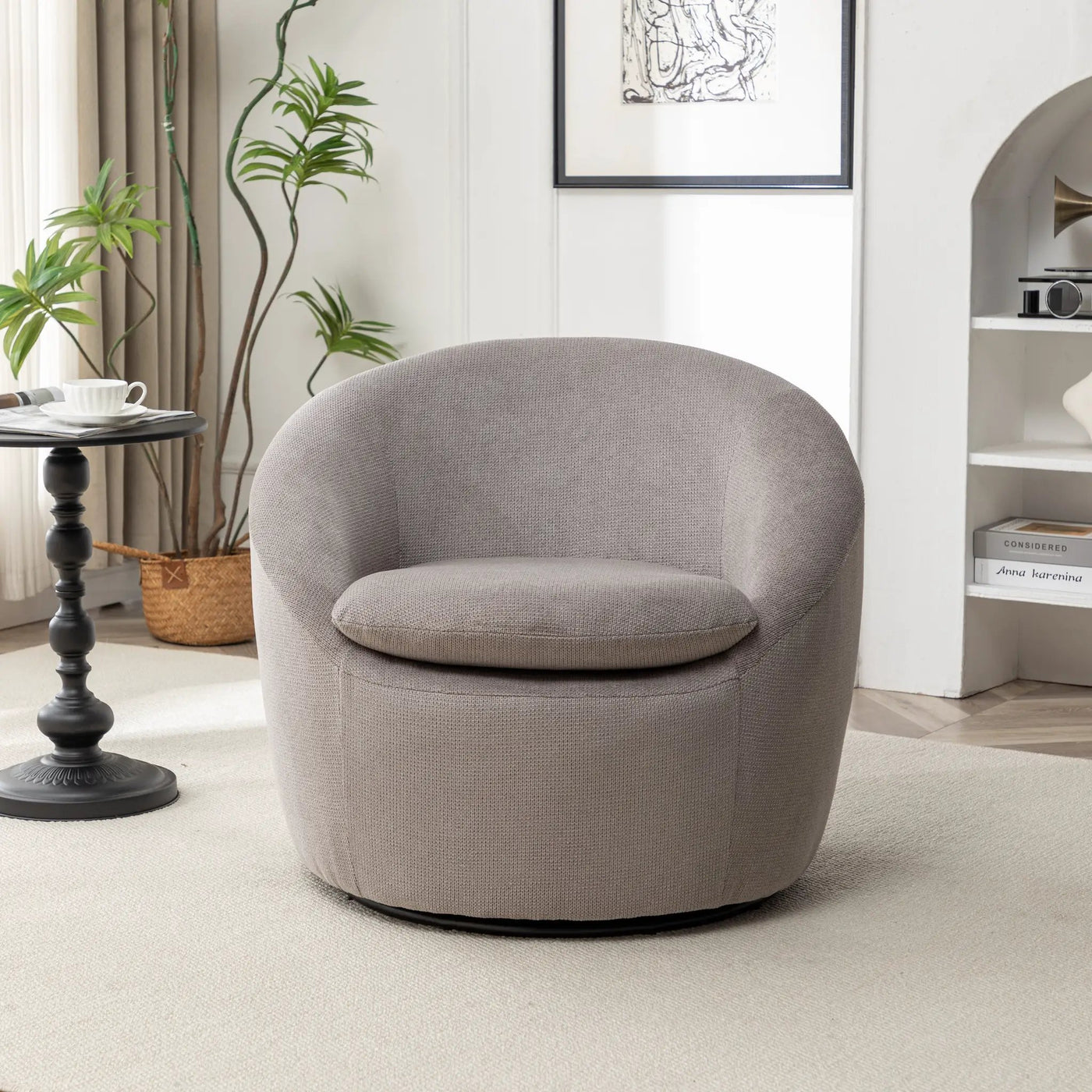Winnie Modern Teddy Fabric Barrel Chair - 360° Swivel by HouseOfZazla
