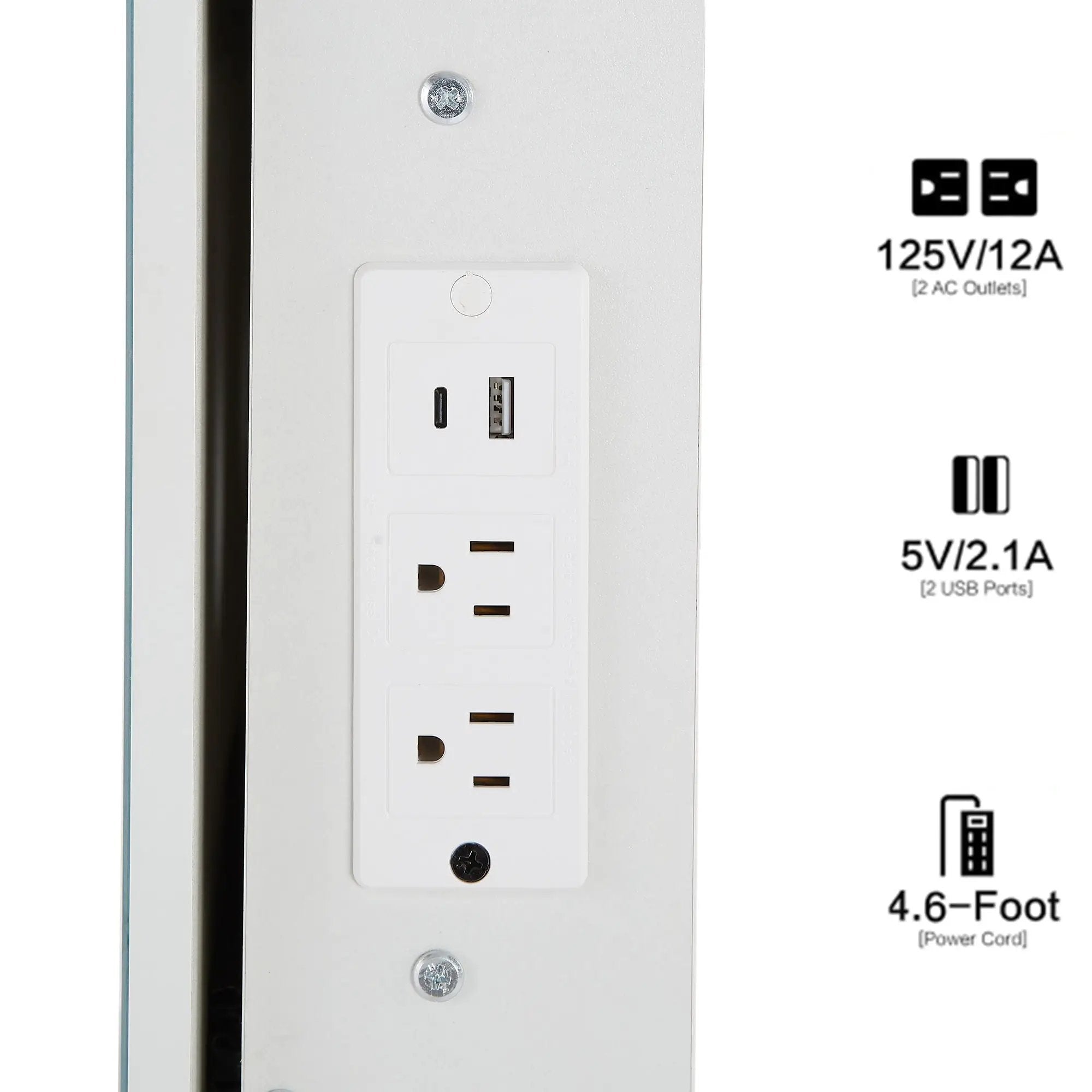 Cabinet Vanity Table & Cushioned Stool, USB Power Station, Hair Dryer Bracket - White by Unique Piece Furniture