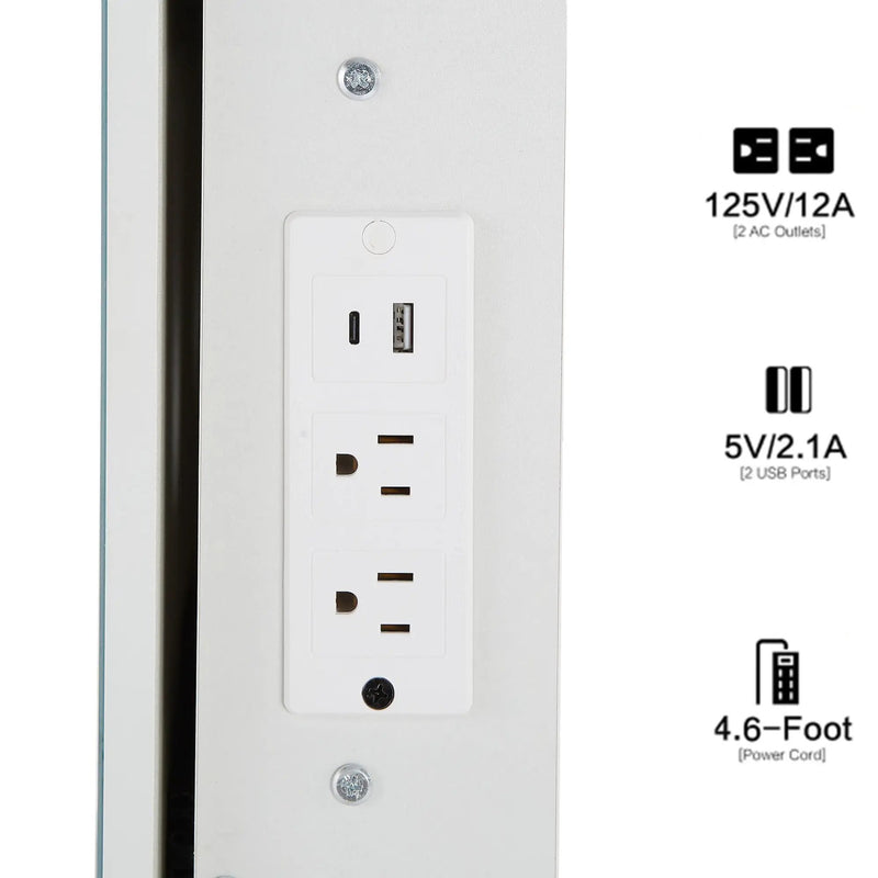 Cabinet Vanity Table & Cushioned Stool, USB Power Station, Hair Dryer Bracket - White by Unique Piece Furniture