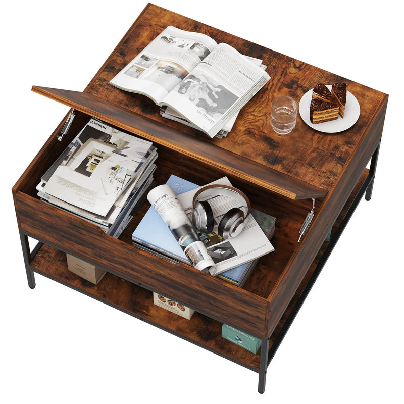 Rustic Flip Top Coffee Table With Hidden Storage - Black / Brown by HouseOfZazla