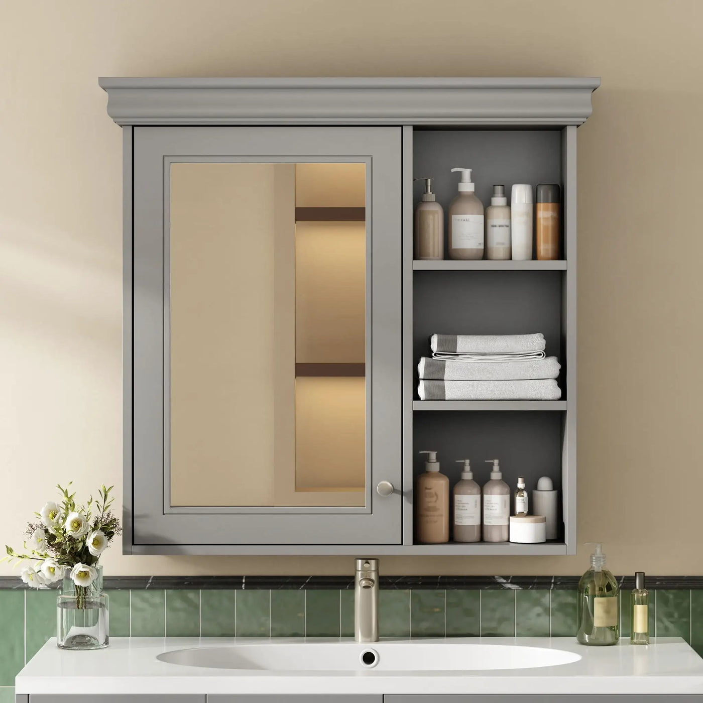 Wall Mounted Bathroom Medicine Cabinet With Mirror And Adjustable Storage With Soft Close Hinges by Unique Piece Furniture