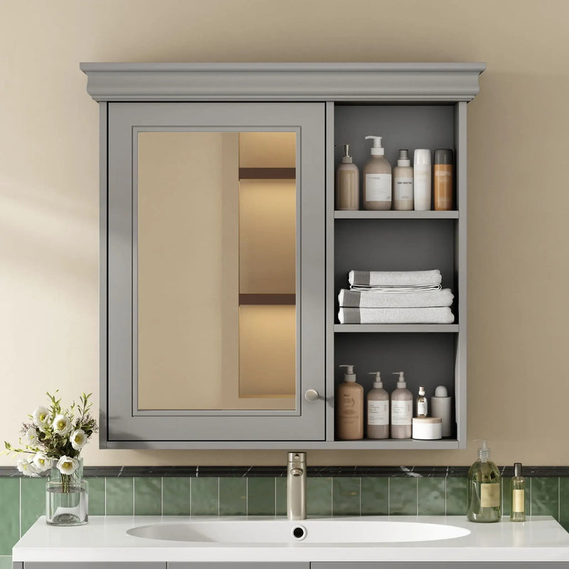 Wall Mounted Bathroom Medicine Cabinet With Mirror And Adjustable Storage With Soft Close Hinges by Unique Piece Furniture