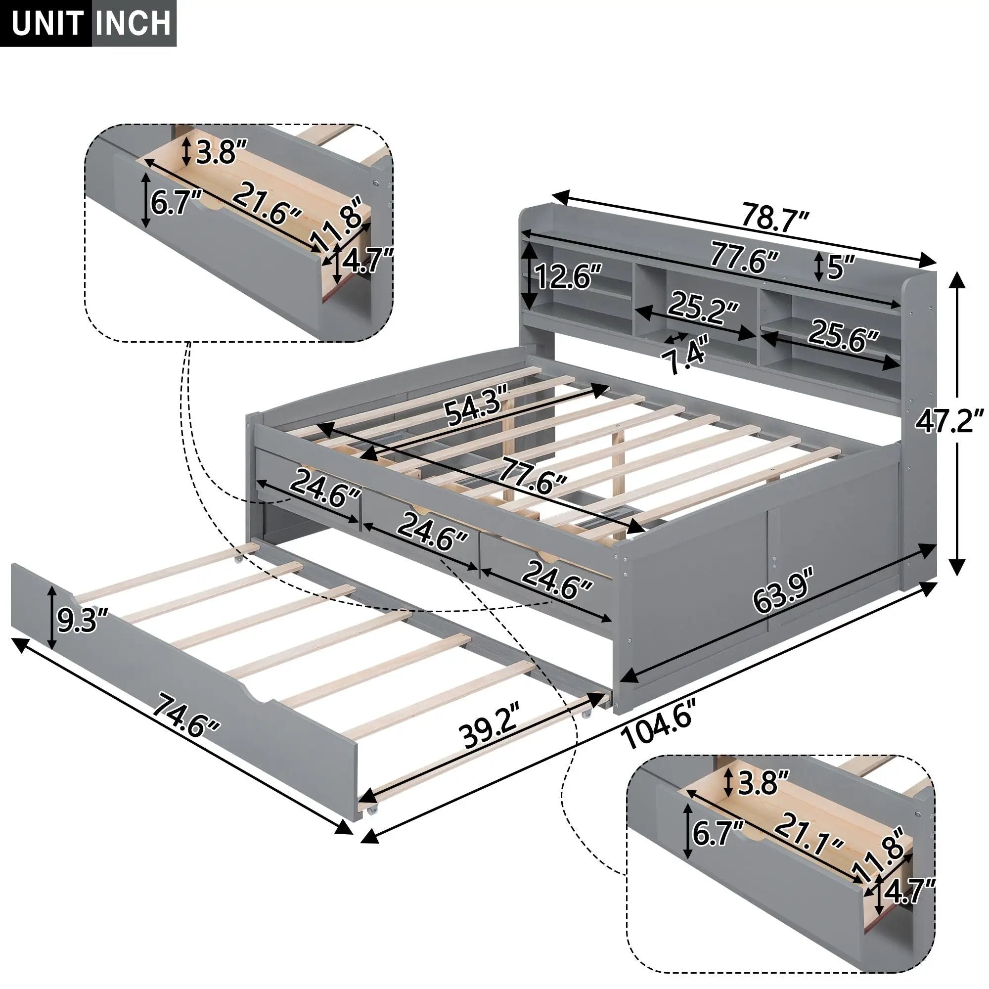 Captain Bed With Built In Bookshelves, 3 Storage Drawers, And Trundle by Unique Piece Furniture