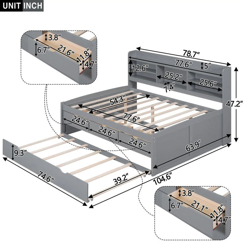Captain Bed With Built In Bookshelves, 3 Storage Drawers, And Trundle by HouseOfZazla