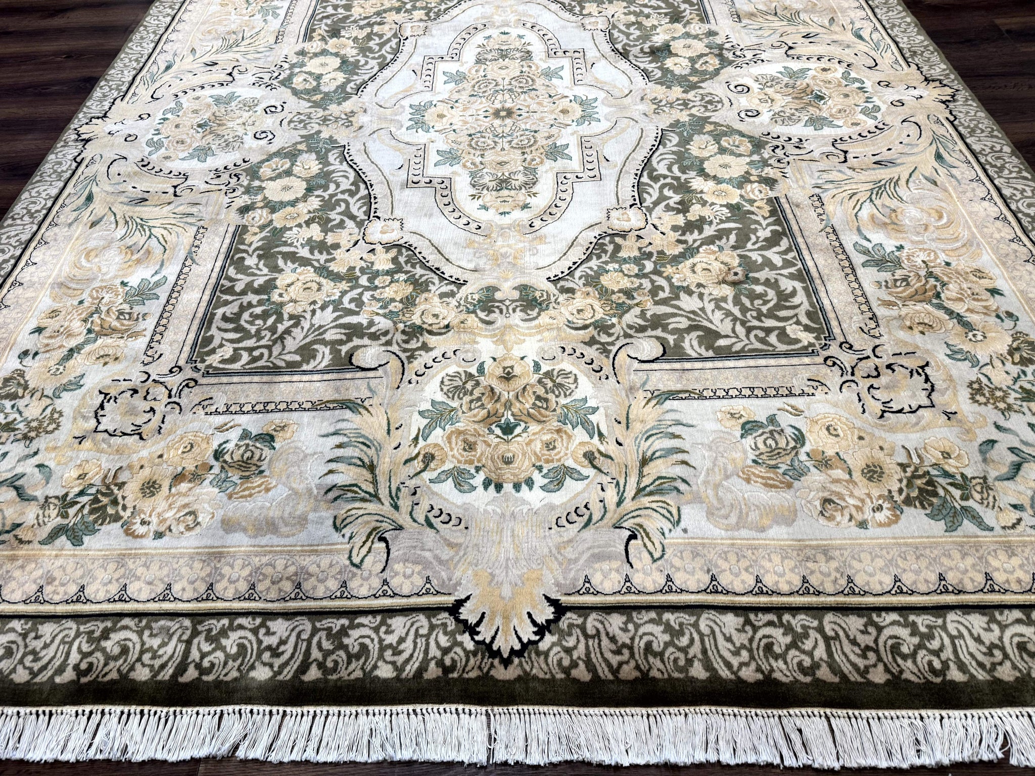Aubusson Rug 8x10, Very Fine 225 KPSI, Floral, French European Design, Pakistani Carpet by Jewel Rugs
