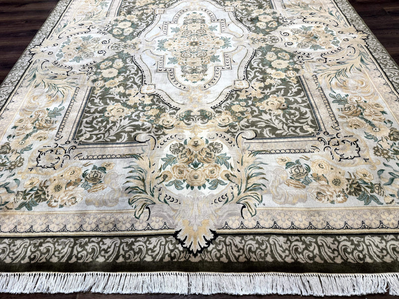 Aubusson Rug 8x10, Very Fine 225 KPSI, Floral, French European Design, Pakistani Carpet by Jewel Rugs