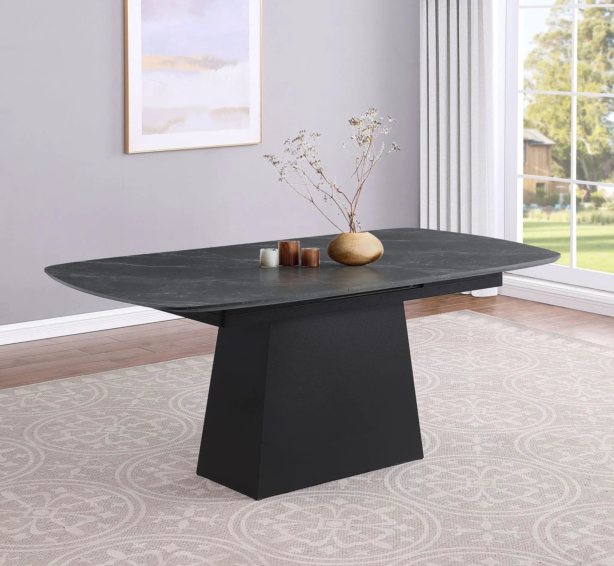 Potero 73-inch Faux Marble Extension Leaf Dining Table Black by Unique Piece Furniture