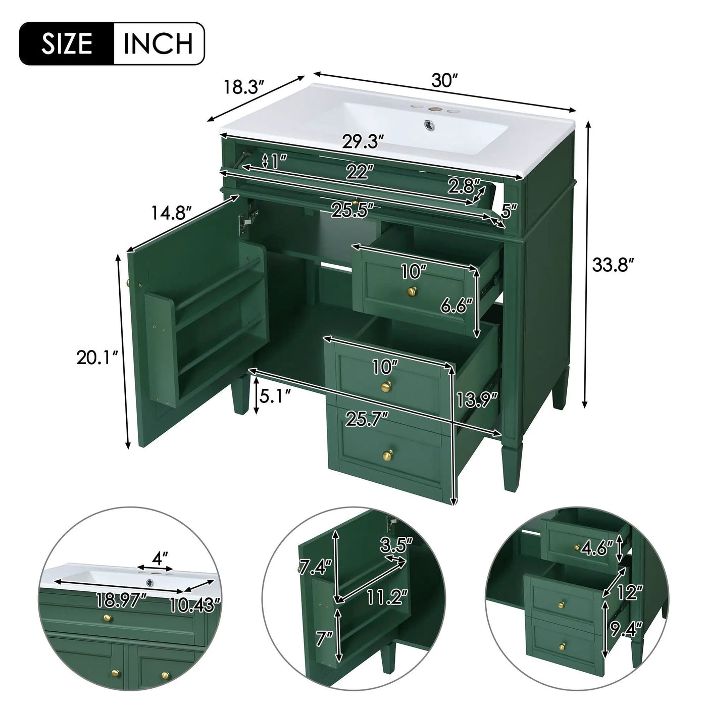 Bathroom Vanity With Top Sink, 2 Drawers & Tip Out Drawer by Unique Piece Furniture