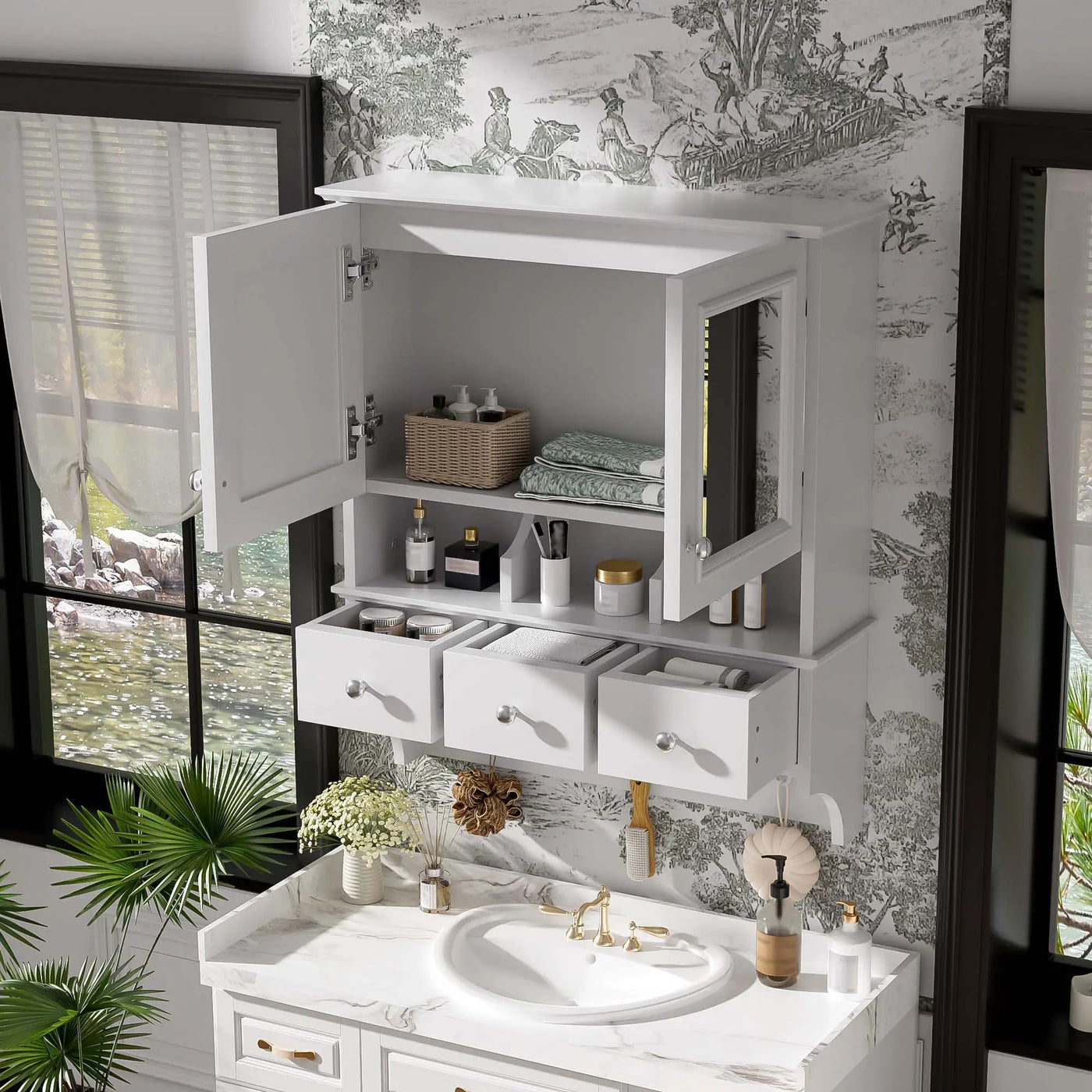 Modern Bathroom Mirror Cabinet With Drawers, Organizer Hooks, And High-Definition Mirrors by HouseOfZazla