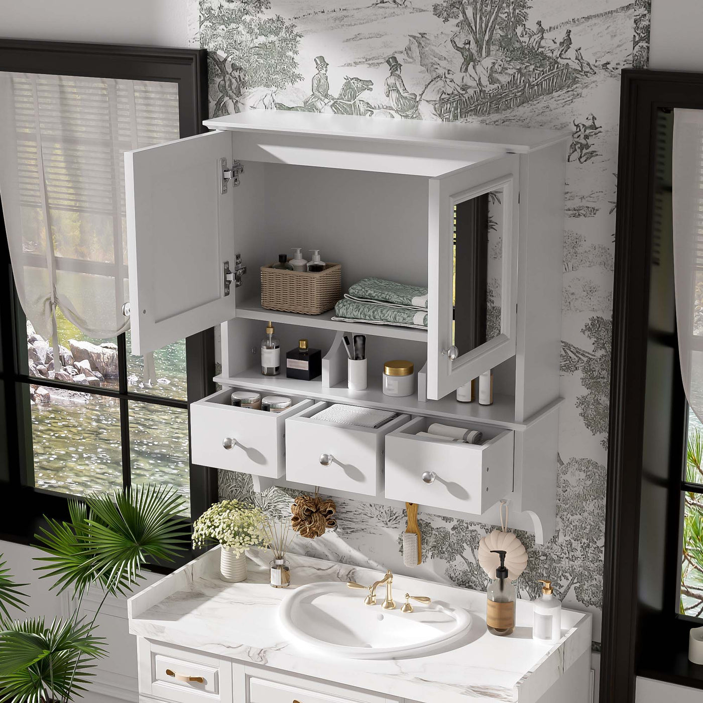 Modern Bathroom Mirror Cabinet With Drawers, Organizer Hooks, And High-Definition Mirrors by Unique Piece Furniture