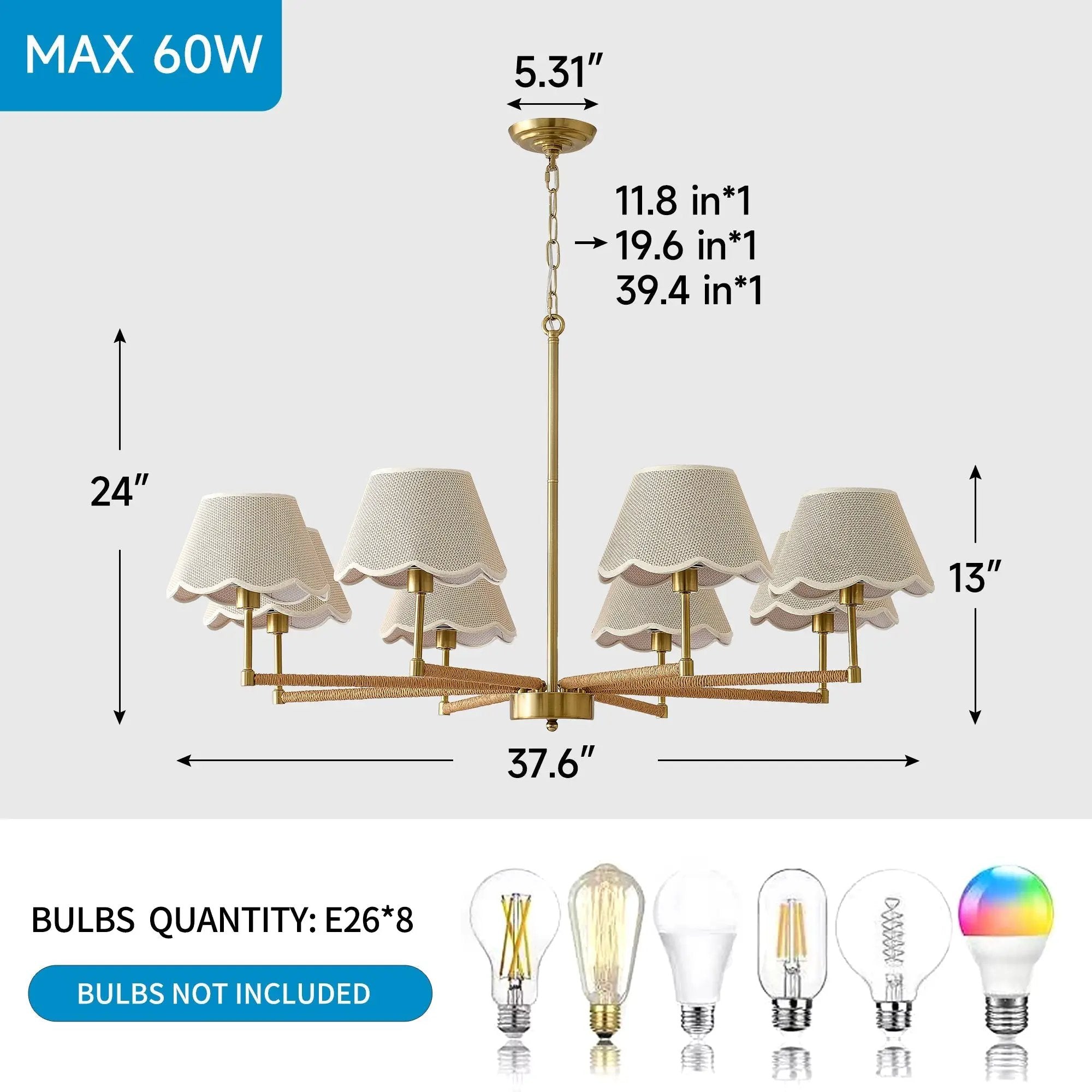 8-Light Rope and Fabric Shade Gold Chandelier by HouseOfZazla