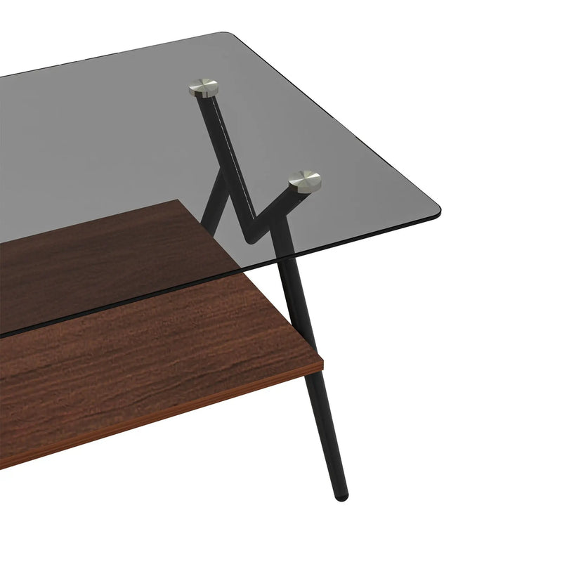 Rectangle Coffee Table With Tempered Glass Top And Shelf, Modern Table For Living Room by HouseOfZazla
