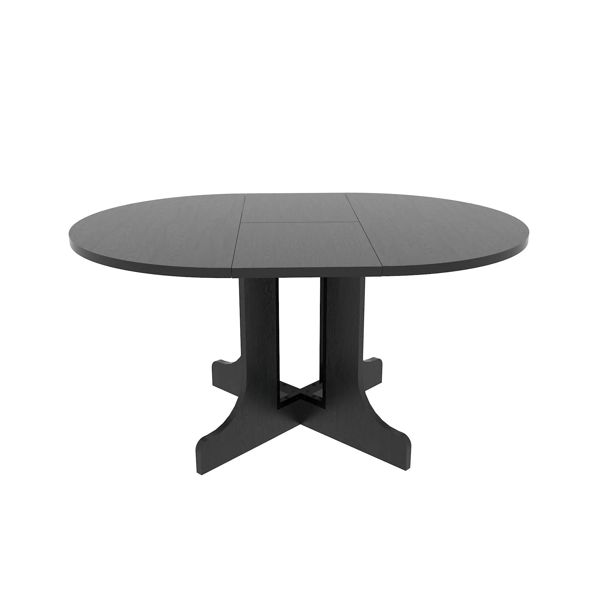 Dining Table For Farmhouse Kitchen Expandable Oval Table Top With Removable Leaf Trestle X Shaped Base - Black by HouseOfZazla