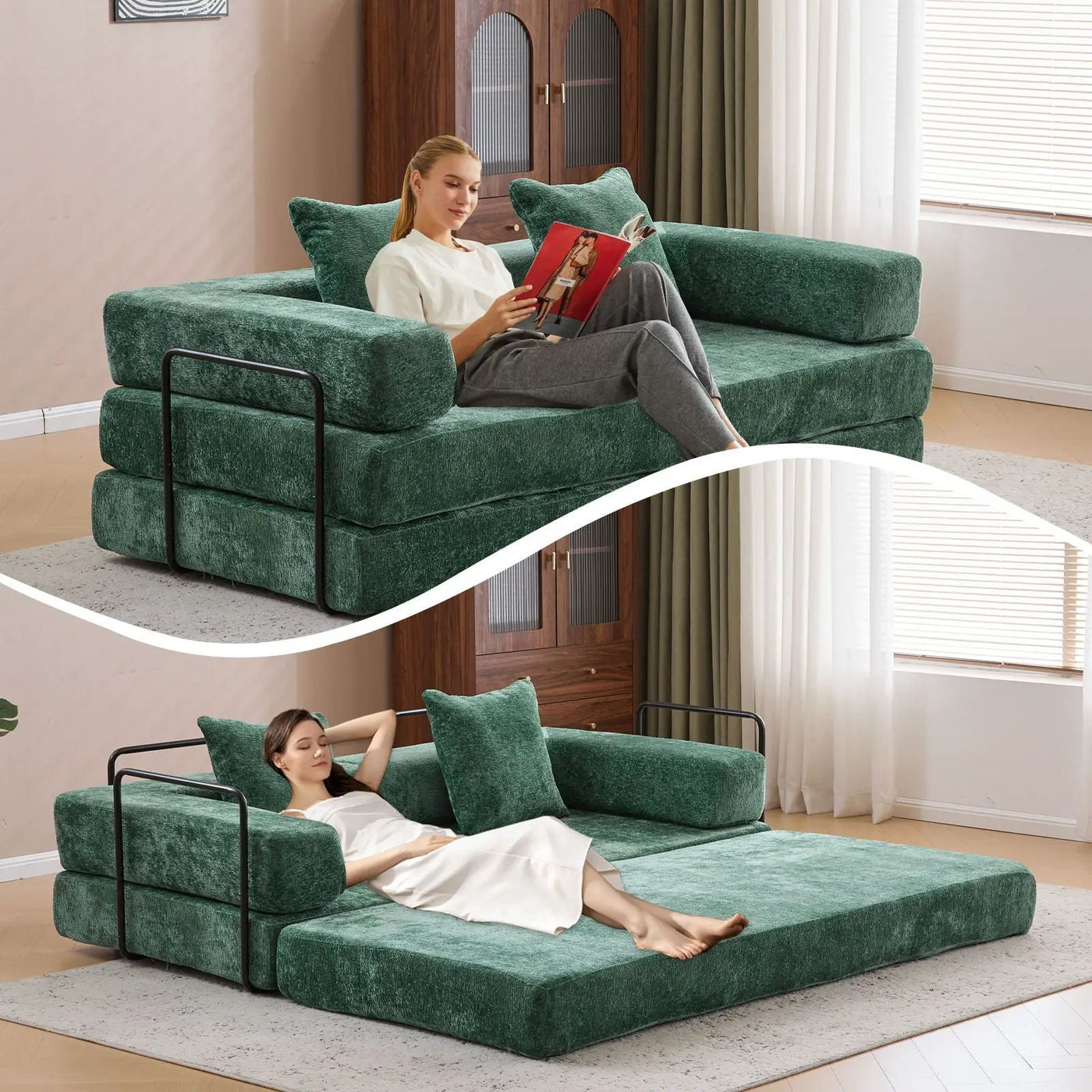 Convertible Floor Sofa Bed With Pillow Back Support Armrest by Unique Piece Furniture