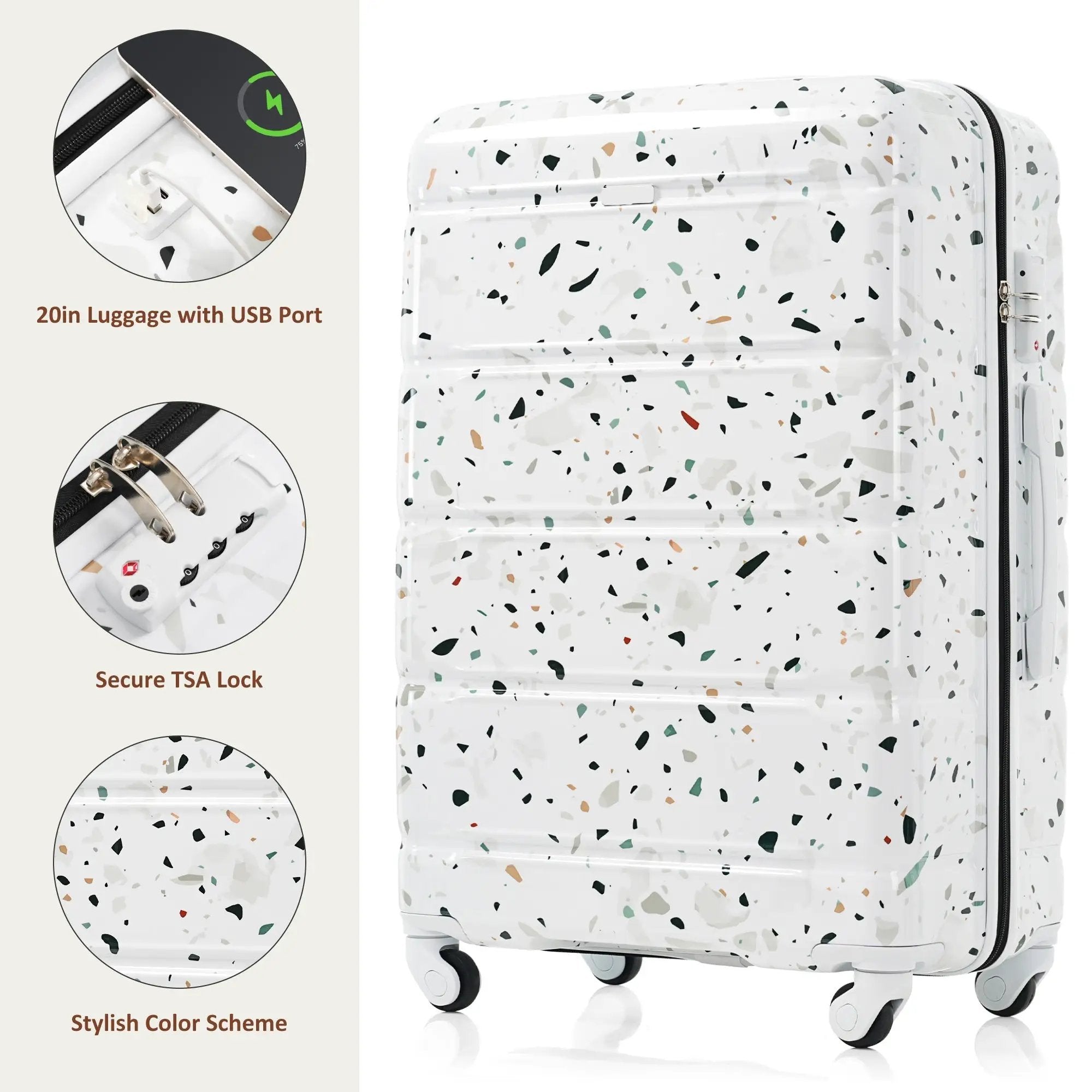 Luggage Set of 3 with USB Port and Spinner Wheels by HouseOfZazla