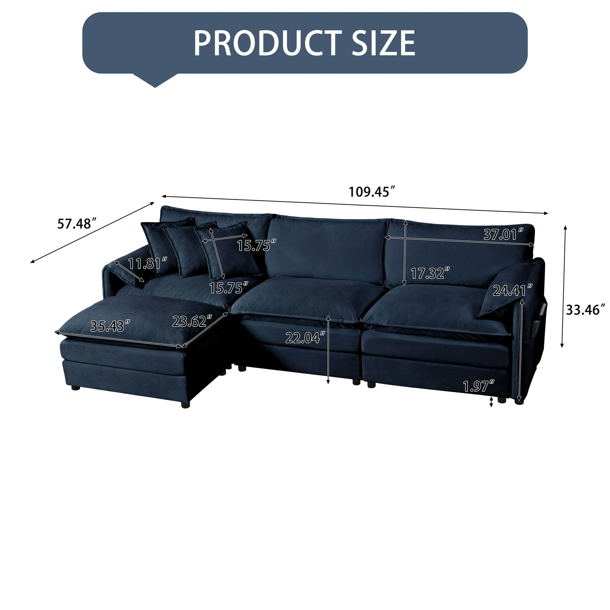 Modern Comfy Deep Seat Modular Sectional Sofa Cloud Couch With Ottoman by HouseOfZazla