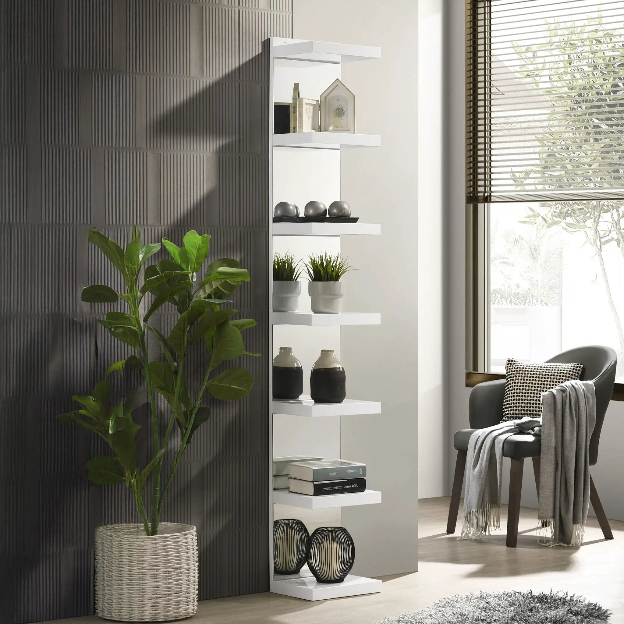 Glam Open Shelving Rack With Mirrored Back For Living Room - Cream / White by Unique Piece Furniture