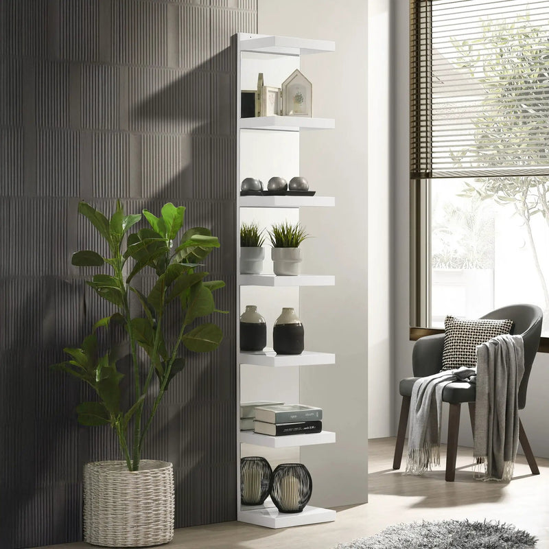 Glam Open Shelving Rack With Mirrored Back For Living Room - Cream / White by HouseOfZazla