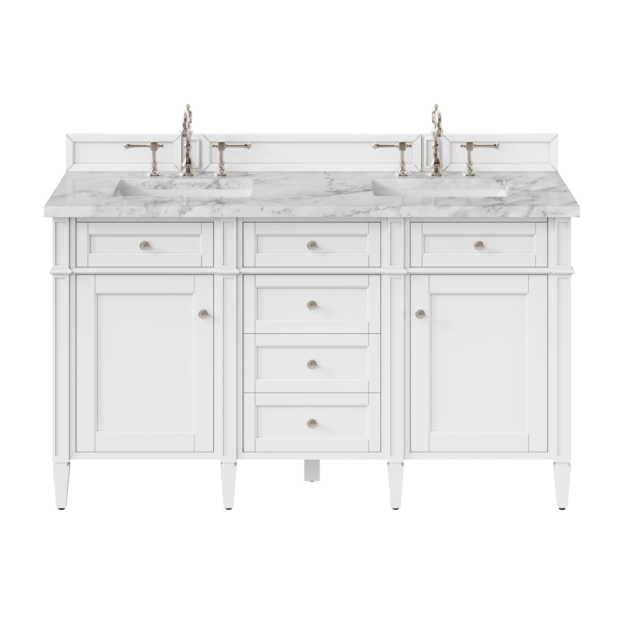 James Martin Brittany 60" Double Bathroom Vanity, Bright White with Carrara White countertop