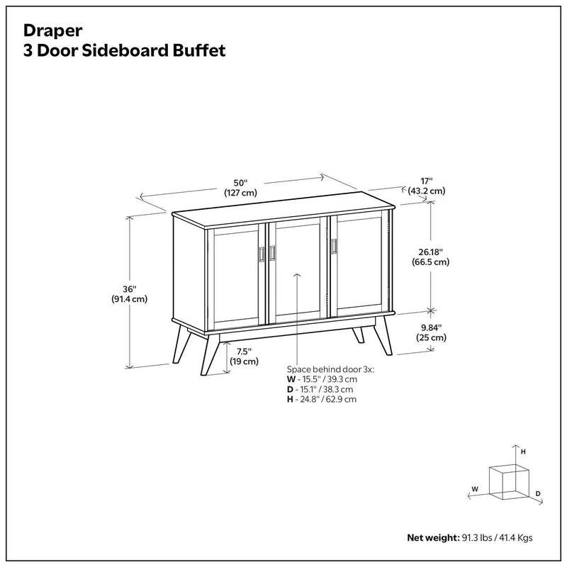 Draper - 3 Door Sideboard Buffet - Brown by HouseOfZazla