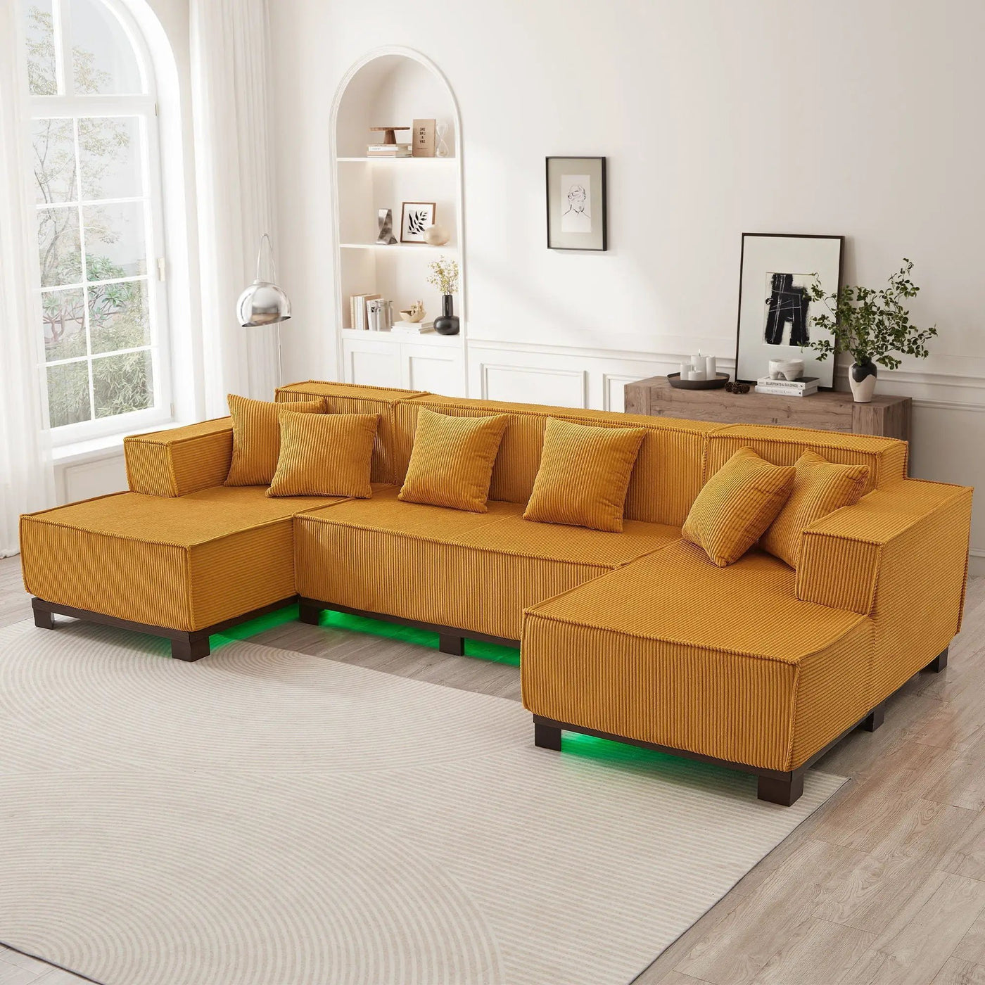 U-Shaped Sectional Sofa With RGB LED Light Strip And 6 Pillows by HouseOfZazla