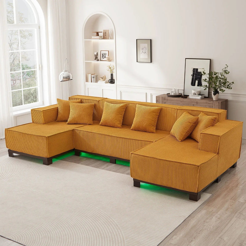 U-Shaped Sectional Sofa With RGB LED Light Strip And 6 Pillows by HouseOfZazla