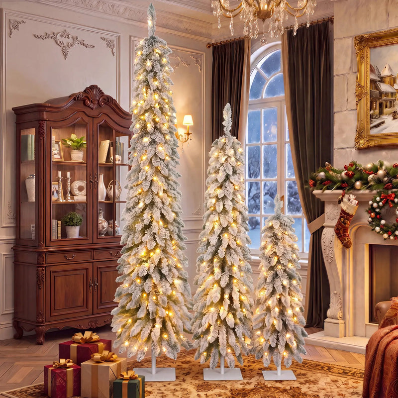 Snow Flocked Pre-Lit Pencil Christmas Tree, photo 2 of 10