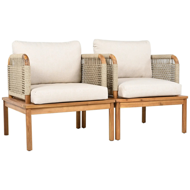 Outdoor Acacia Wood and Rope Club Chair with Cushions (Set of 2) by HouseOfZazla