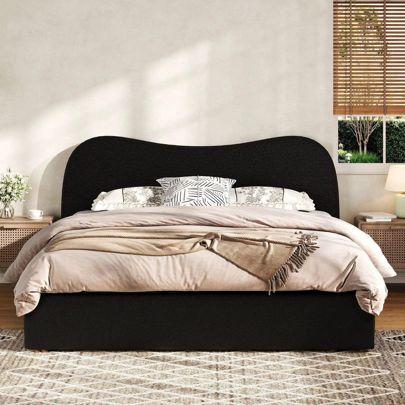 Queen Size Upholstered Platform Bed with Wooden Slats by HouseOfZazla