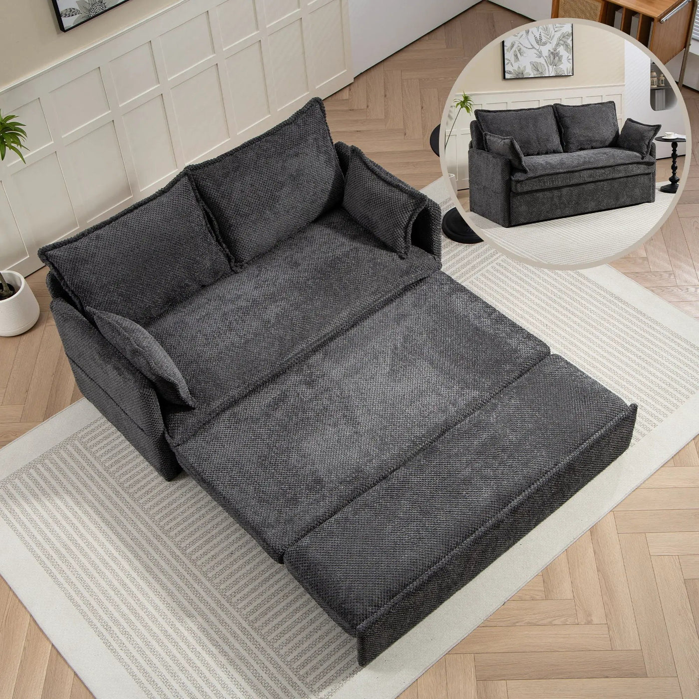 Pull Out Sofa Bed, Convertible Sleeper Sofa Couch, Side Storage, And USB / C - Type Charging Ports Chair by Unique Piece Furniture