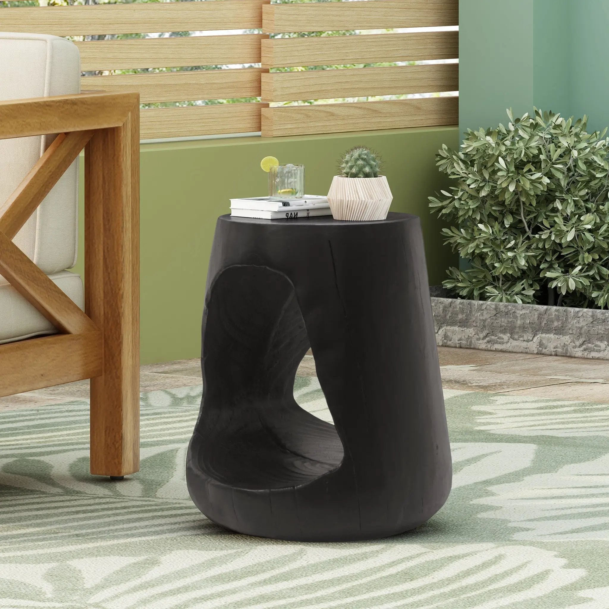 MGO Hollow Side Table with Wood-like Texture by BLAKHOM