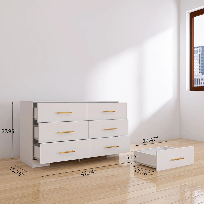 Large 6 Drawers Chest Of Drawer Dressers Table With Handle by HouseOfZazla