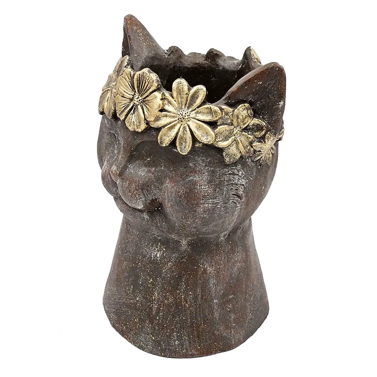 8.5x7.7x12.4" Magnesium Cat Statue Planter with Textured Finish by HouseOfZazla