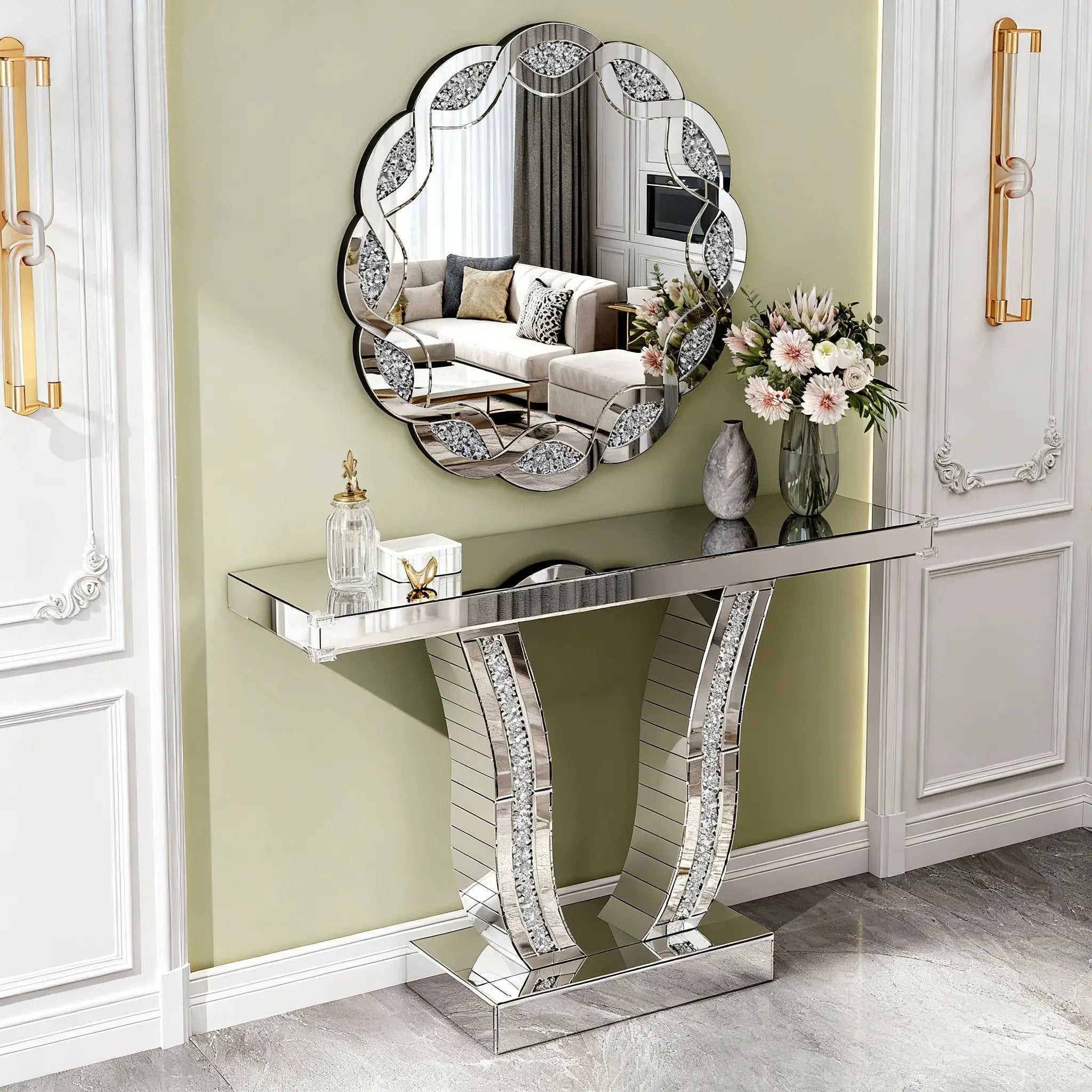 Silver Crush Diamond Round Wall Mirror by HouseOfZazla