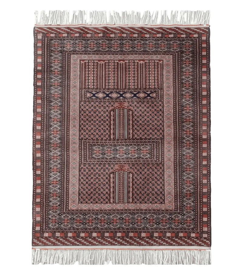 Vintage Turkoman Bokhara Rug 4x6, Four Seasons Pakistan Bukhara Turkmen Engsi Yamud Carpet, Fine Tribal Rug, Wool, Hand-Knotted, Brown, Nice by Jewel Rugs