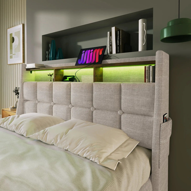 Upholstered Platform Bed With A Hydraulic Storage System, LED And USB Charging (Without Mattress) by HouseOfZazla