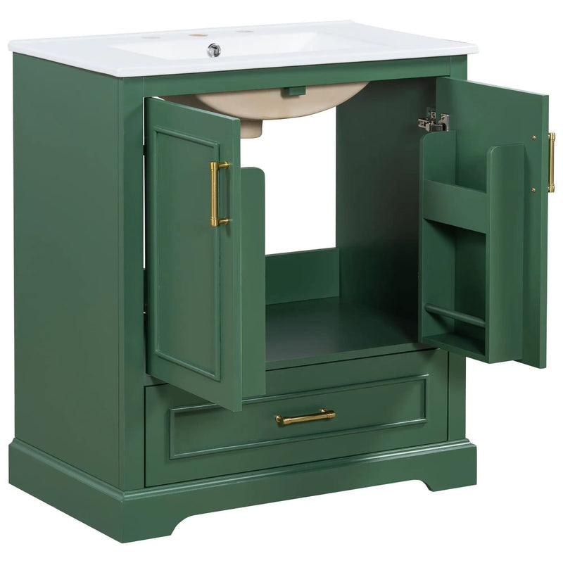 Bathroom Vanity With Sink, 1 Divided Drawer And 2 Soft Close Doors With Double Shelf