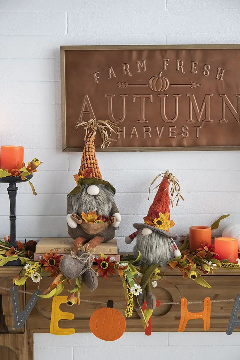 Sitting Gnome With Maple Leaf On Hat, For Holiday Harvest Festival Fall Festival & Thanksgiving Table Decorations (Set of 2) - Orange Multi by HouseOfZazla